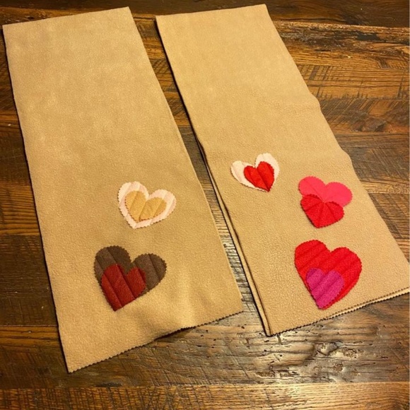 2 Cozy, Unique & Cute Handmade Fleece Scarves with Fleece Hearts - Picture 2 of 14